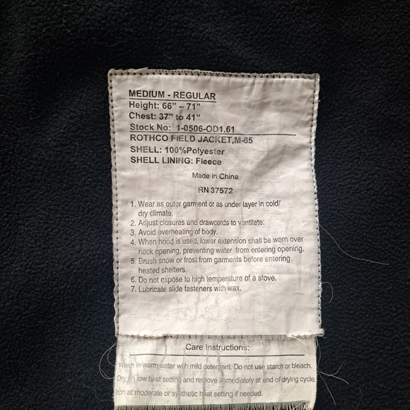 Rothco M-65 Field Jacket Men's Medium Black Fleece Lined Softshell Windbreaker - Picture 3 of 7